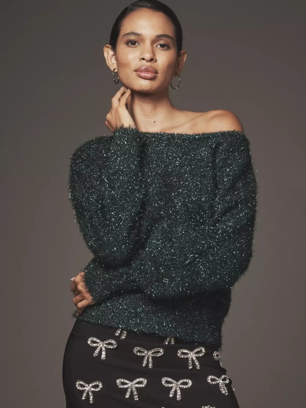 Anthropologie Long-Sleeve Boatneck Tinsel Sweater